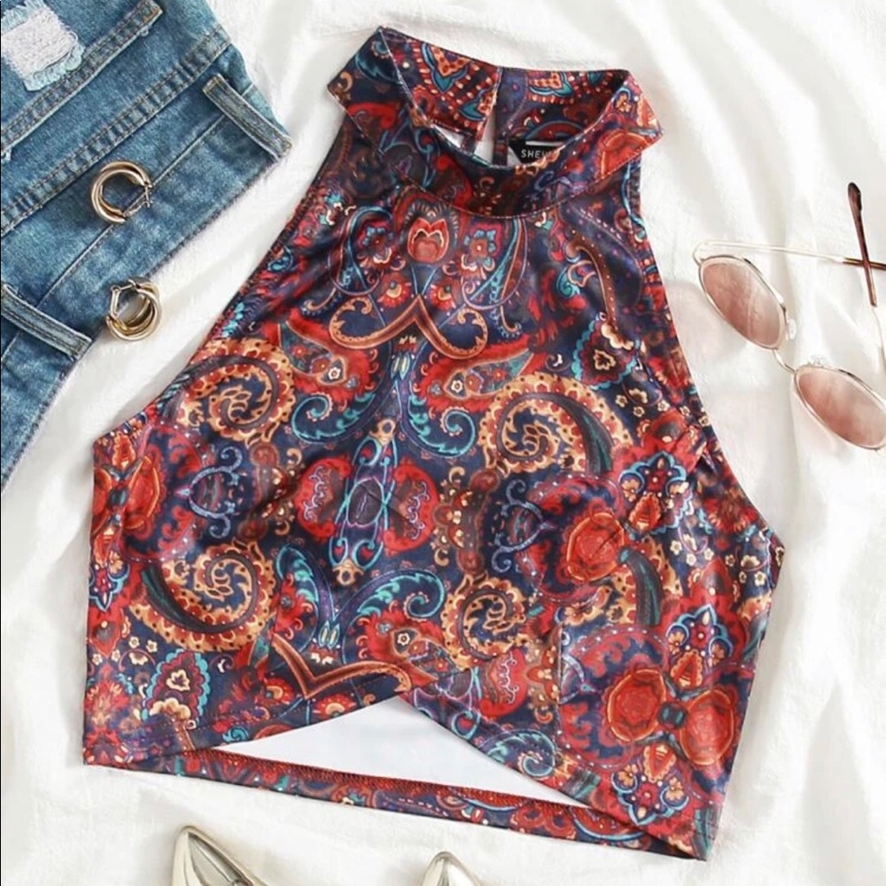 NWOT Halterneck Paisley Cropped Wrap Top